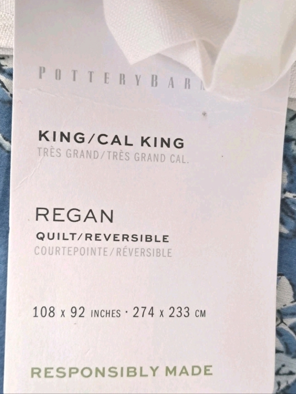 Pottery Barn Regan Handcrafted Reversible Quilt King/Cal King Blue Floral New - Picture 4 of 4